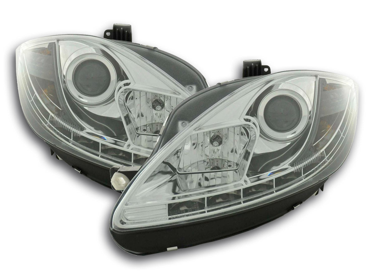 Scheinwerfer Set Daylight LED TFL-Optik Seat Leon 1P 09- chrom Scheinwerfer Set Daylight LED TFL-Optik Seat Leon 1P 09- chrom